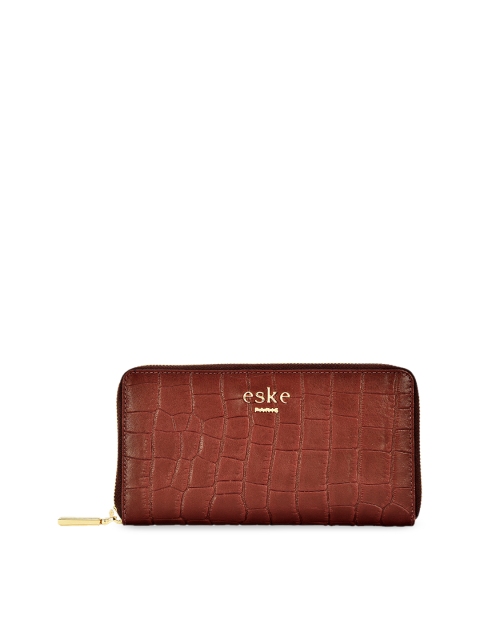 

Eske Women Brown Textured Leather Zip Around Wallet