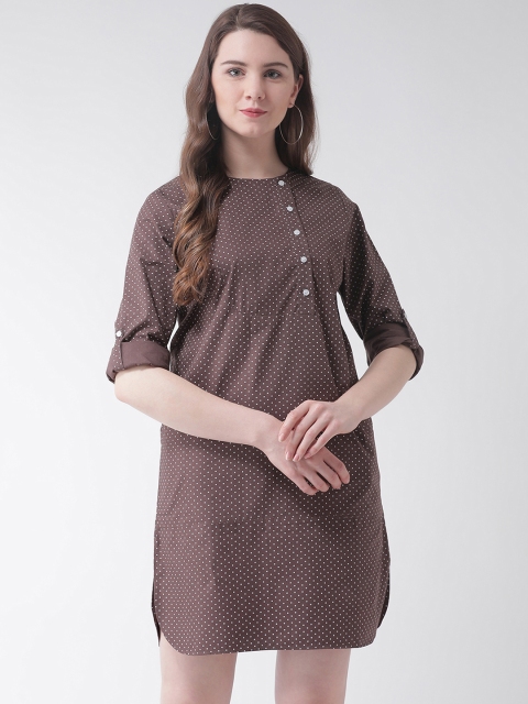 

The Vanca Women Brown Printed A-Line Dress