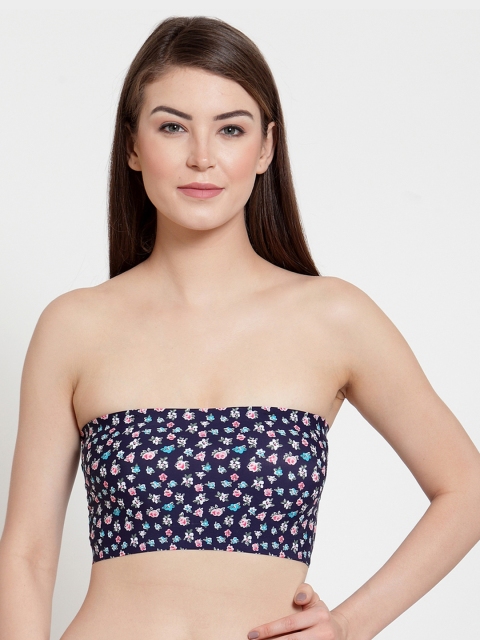

Laceandme Navy Blue Printed Non-Wired Lightly Padded Bandeau Bra 4408-Navy Blue