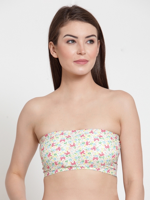 

Laceandme White Printed Non-Wired Lightly Padded Bandeau Bra 4413
