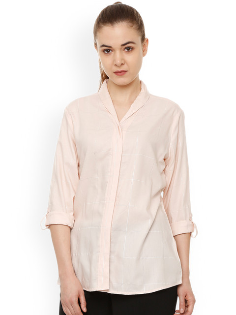 

Van Heusen Woman Beige Regular Fit Checked Casual Shirt