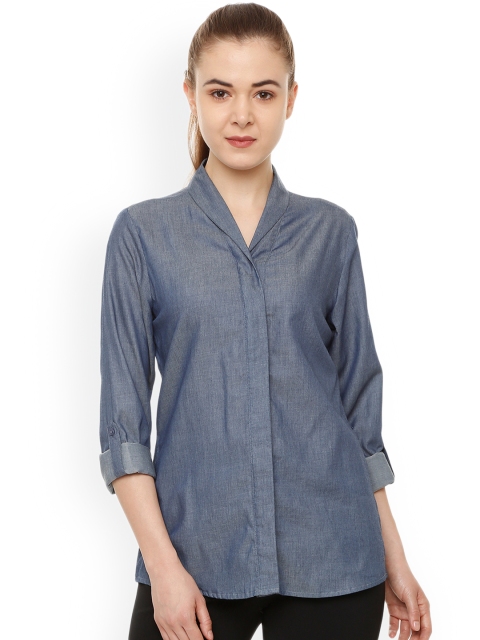 

Van Heusen Woman Blue Regular Fit Solid Casual Shirt