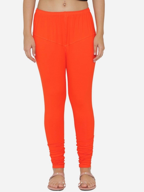 

N-Gal Women Orange Solid Churidar-Length Leggings