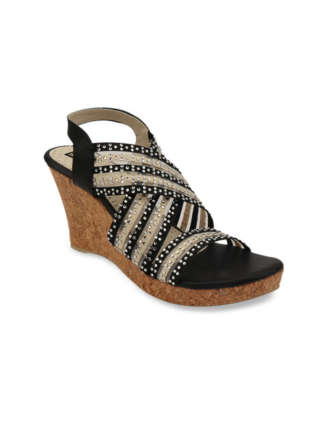 

Shoetopia Women Black Striped Wedges
