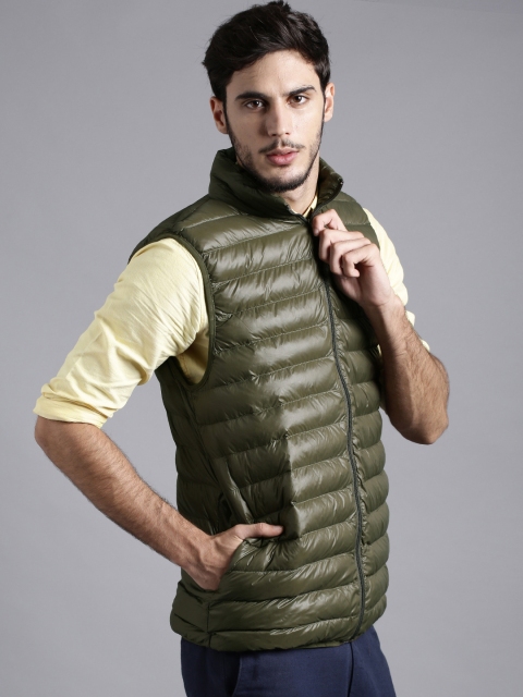 

ETHER Olive Green Sleeveless Hooded Ultra Light Jacket