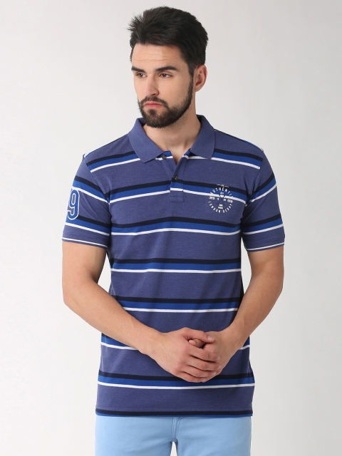 

Peter England Casuals Men Blue Striped Polo Collar T-shirt