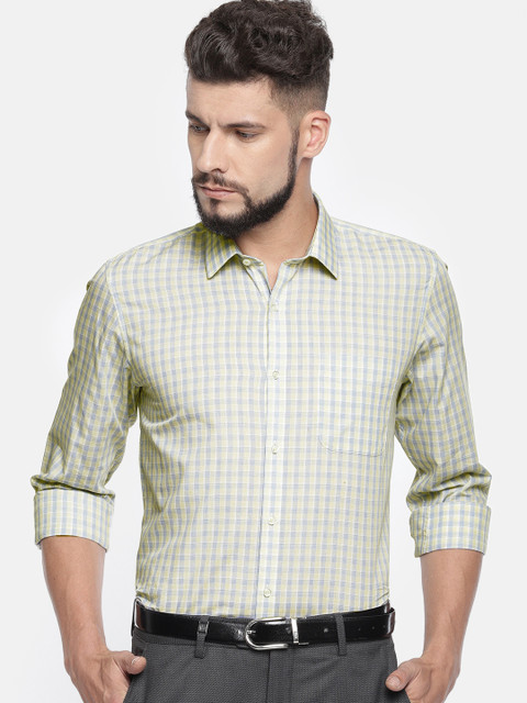 

Peter England Men Yellow & Blue Slim Fit Checked Formal Shirt