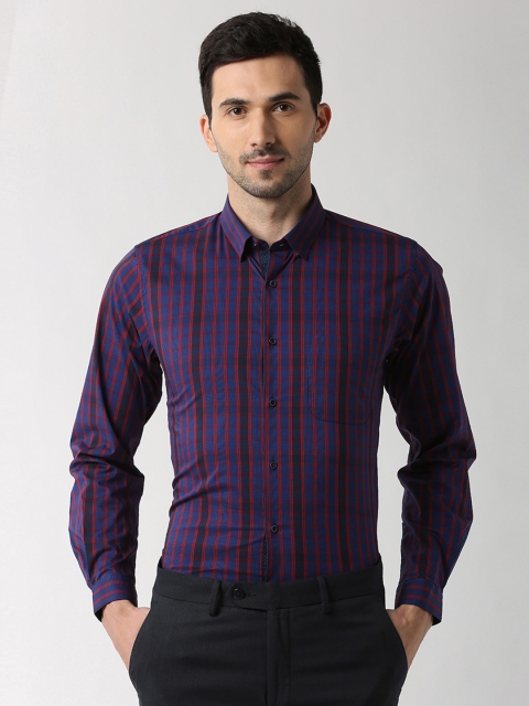 

Peter England Men Red & Blue Slim Fit Checked Formal Shirt