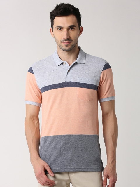 

Peter England Casuals Men Orange & Grey Striped Polo Collar T-shirt