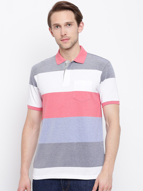 

Peter England Casuals Men Navy & Off-White Striped Polo Collar T-shirt, Navy blue