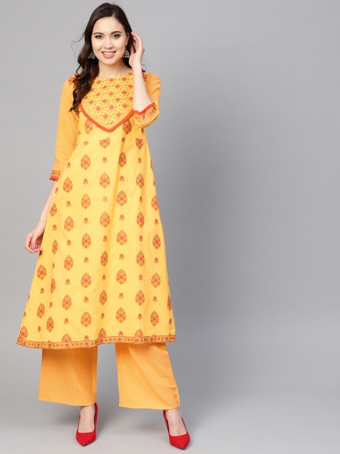 

Yuris Women Yellow & Orange Printed A-Line Kurta