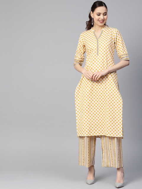 

Yuris Women Beige & Yellow Printed Kurta with Palazzos