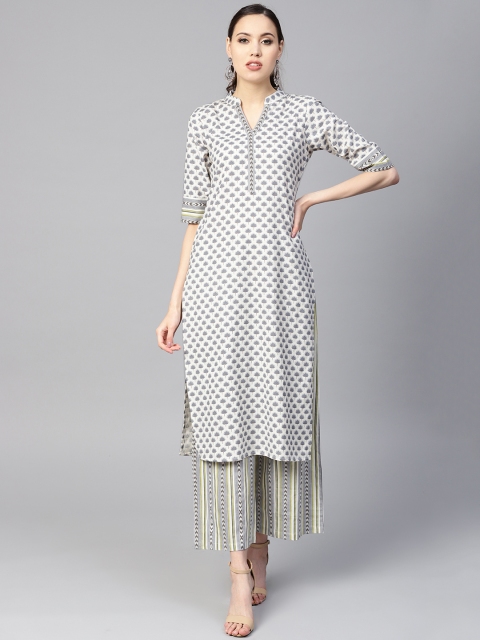 

Yuris Women White & Grey Printed Kurta with Palazzos