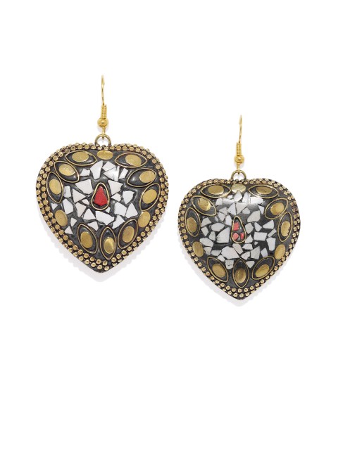

Golden Peacock Gold-Plated & Brown Heart Shaped Afghani Drop Earrings