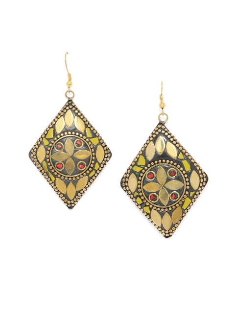 

Golden Peacock Gold-Plated Multicoloured Geometric Drop Earrings
