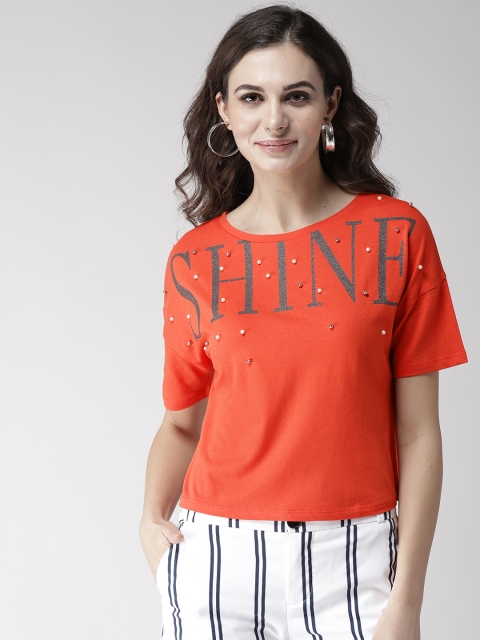 

Madame Women Orange Printed Boxy Top