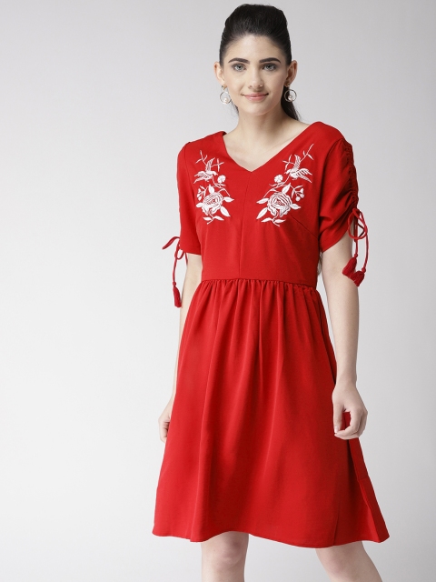

Madame Women Red Solid Fit and Flare Dress