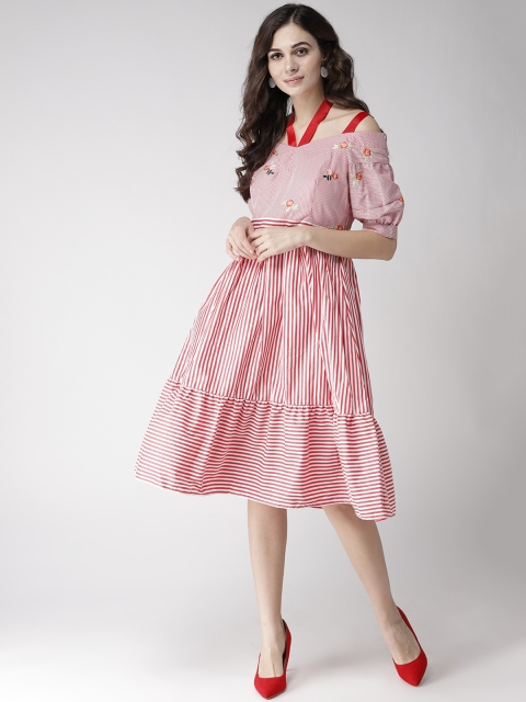 

Madame Women Red & White Striped Empire Dress