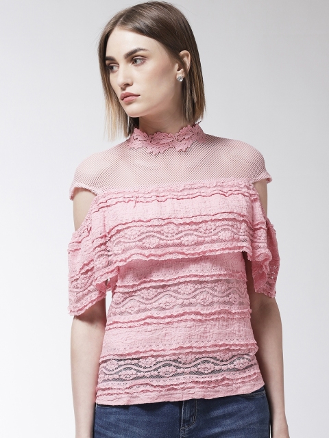 

Madame Women Pink Layered Lace Top