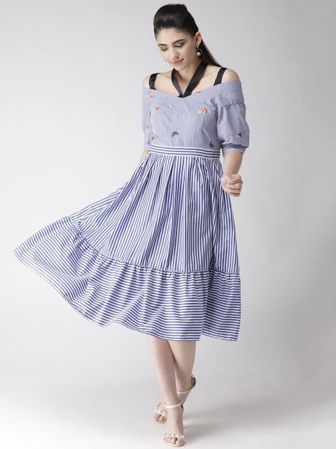 

Madame Women Navy Blue & White Striped Empire Dress