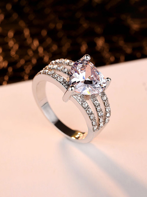 

Peora Women Silver-Plated Crystal Studded Finger Ring