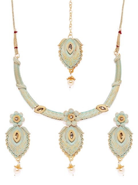 

Peora Women Gold-Plated Jewellery Set & Maang Tika, Green