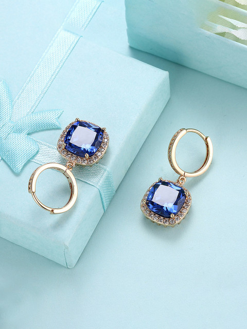 

Peora Gold-Plated & Blue CZ Studded Contemporary Drop Earrings