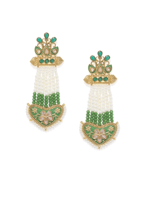 

Peora Green & White Gold-Plated Contemporary Drop Earrings