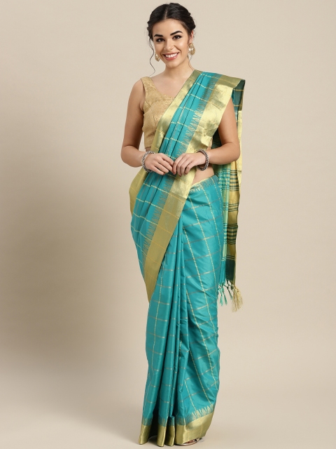 

Rajesh Silk Mills Blue & Golden Checked Saree