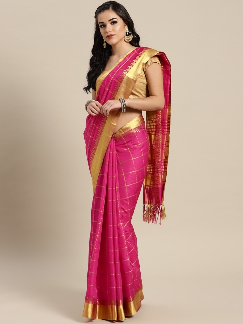 

Rajesh Silk Mills Pink & Golden Embellished Silk Cotton Saree