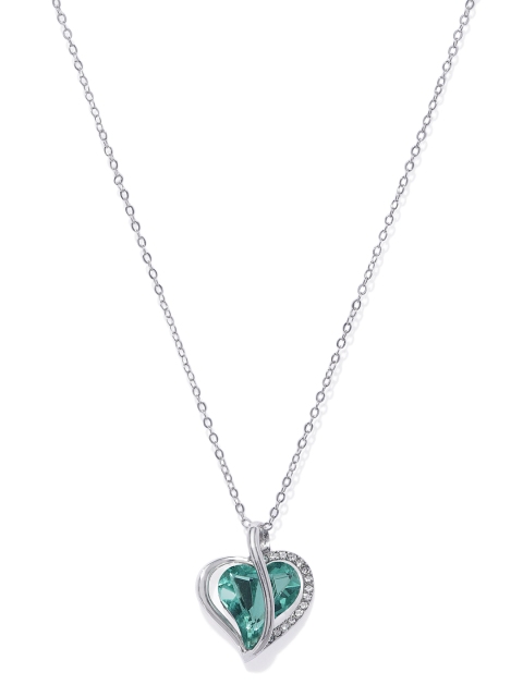 

Peora Sterling Silver-Toned Diamond Cut CZ Accents Pendant with Chain, Green