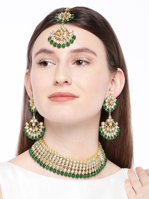 

Peora Women 18K Gold-Plated Jewellery Set & Maang Tika, Green