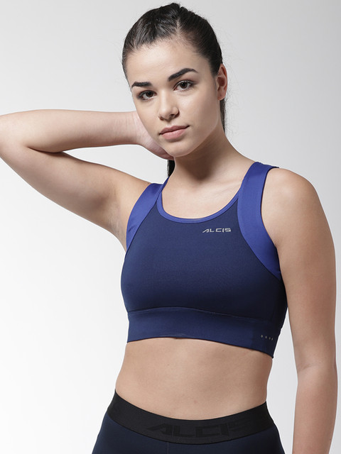 

Alcis Navy Blue Solid Non-Wired Non Padded Sports Bra