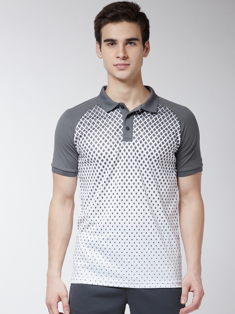 

Alcis Men Off-White & Grey Printed Polo Collar Training T-shirt