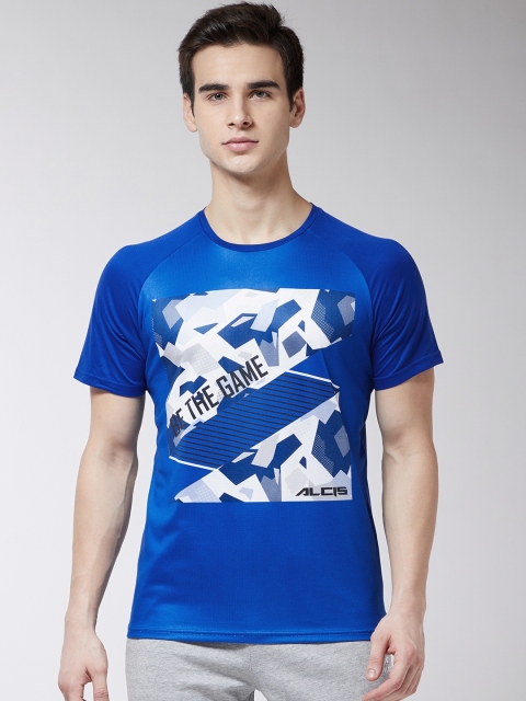 

Alcis Men Blue & White Printed Round Neck Training T-shirt