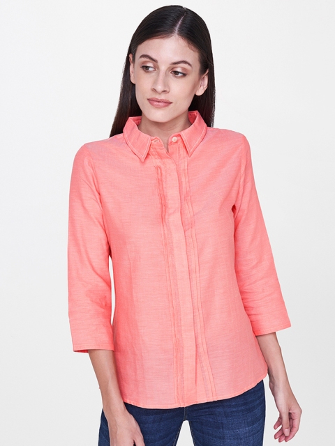 

AND Women Pink Regular Fit Solid Casual Shirt