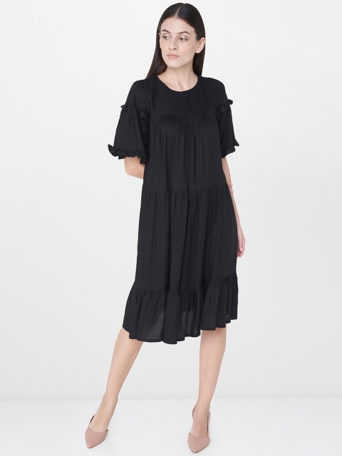 

AND Women Black Solid A-Line Dress