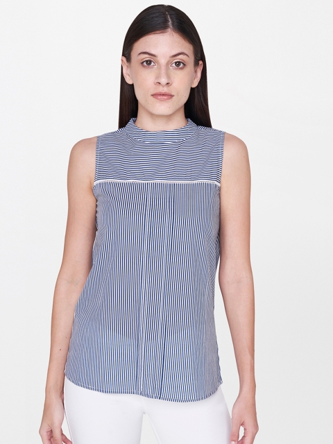 

AND Women White Striped Pure Cotton Top