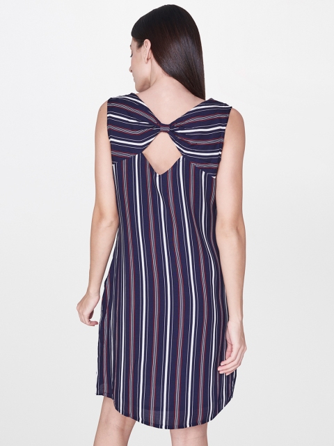 

AND Women Navy Blue Striped Sheath Dress