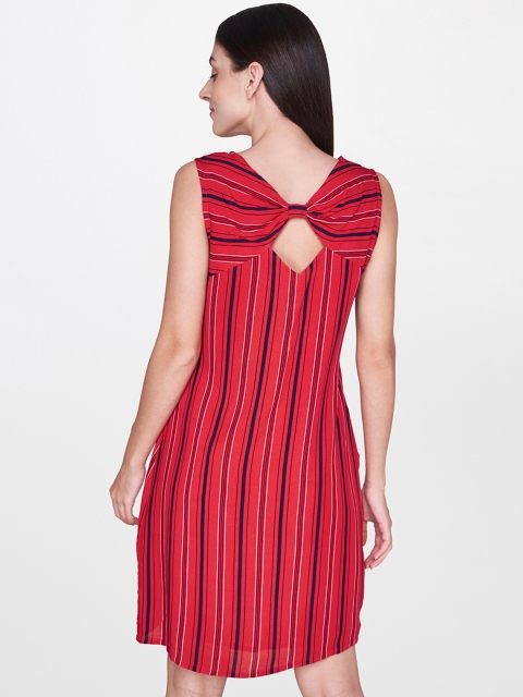 

AND Women Red & Navy Blue Striped A-Line Dress