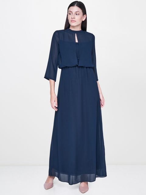 

AND Women Navy Blue Solid Maxi Dress