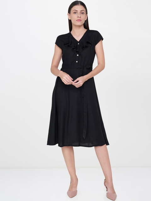 

AND Women Black Solid Fit & Flare Dress