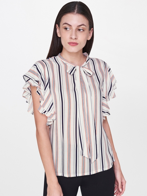 

AND Women Off-White & Orange Striped Top