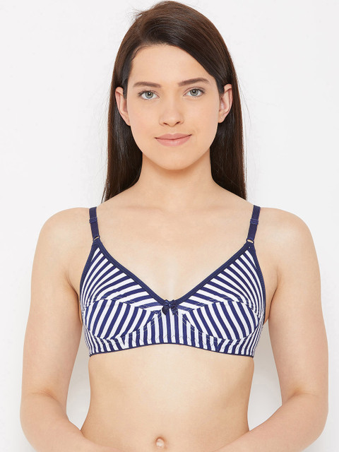 

Lady Lyka White & Navy Blue Striped Non-Wired Non Padded Everyday Bra POP-UP-12
