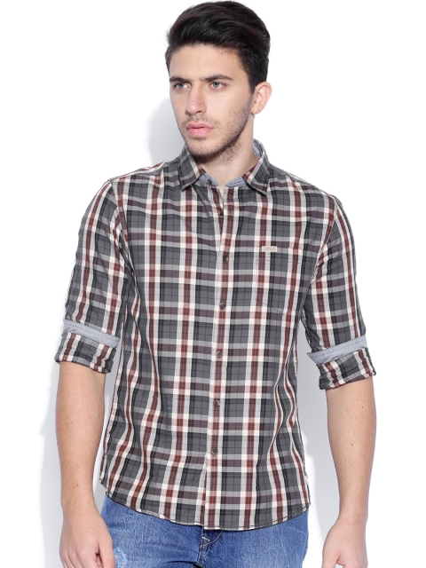 

Flying Machine Grey Checked Casual Shirt