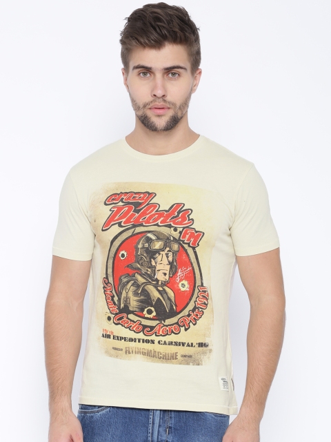 

Flying Machine Cream-Coloured Graphic Print T-shirt