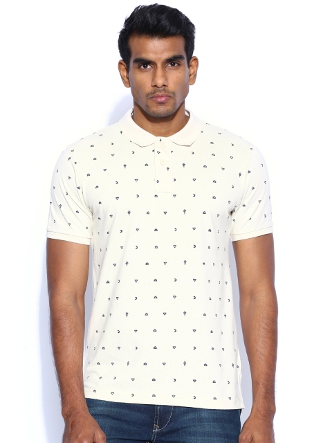 

Flying Machine Cream-Coloured Printed Polo T-shirt