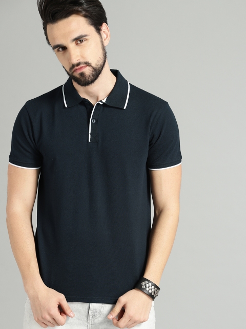 

Roadster Men Navy Blue Solid Polo Collar T-shirt