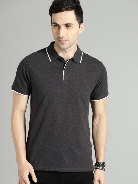 

Roadster Men Charcoal Grey Solid Polo Collar T-shirt