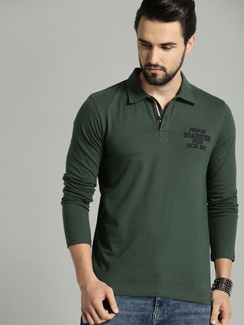 

Roadster Men Olive Green Solid Polo Collar T-shirt